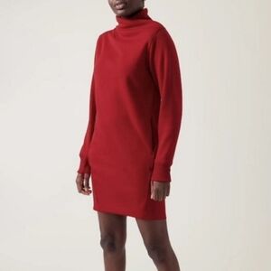 Athleta Cozy Karma Fleece Lined Mock Neck Sweatshirt Dress Red